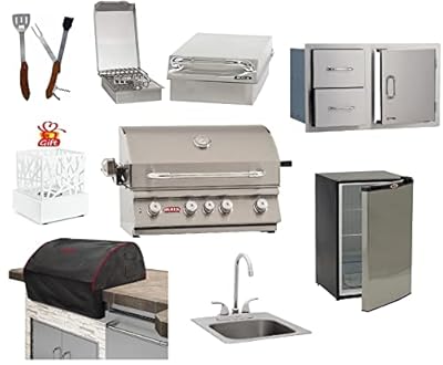 BULL GRILLS The Angus 30" Propane Gas Grill Package-Includes Refrigerator, Single Side Burner, FREE Cover, Double Drawer combo & 5-1 BBQ Tool - FREE Bio-Ethanol Table-top Fire pit