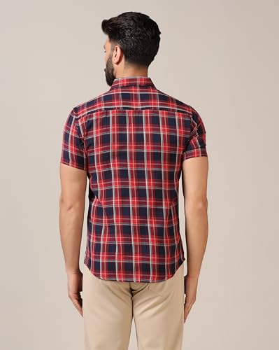 Image of TOPLOT Men's Regular Fit Casual Shirt Checks Design with Spread Collar & Half Sleeves