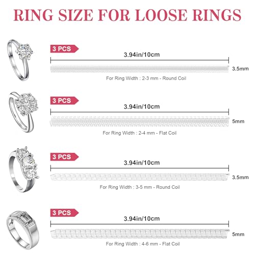 ring sizer for loose rings 12 pack 4 sizes invisible clear silicone non-slip adjustable ring sizers ring resizer and tightener guards for women and men make rings smaller without resizing