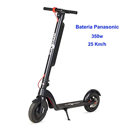 Virtuemart Ecoxtrem Patinete eléctrico Urban Prime de 350 W, Batería Intercambiable Panasonic, autonomía hasta 25-30 km, Ruedas Tubeless antirreventón de 8,5, Bateria extraíble, Negro