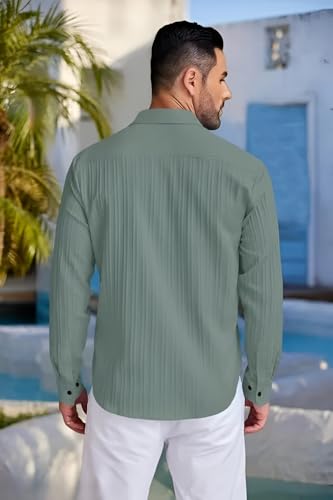 Image of Men's Casual Button Down Shirts Long Sleeve Linen Shirt Fashion Textured Beach Summer Shirt