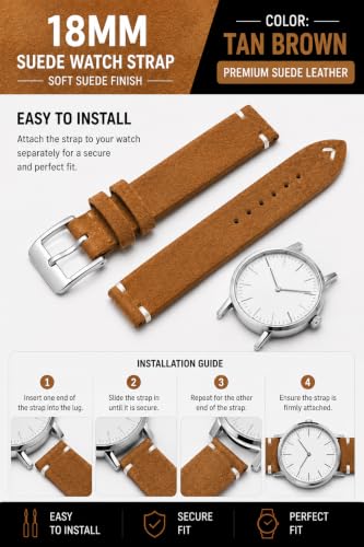 Image of 18MM Suede Watch Strap - Soft Suede Finish, Stainless Steel Buckle, Compatible with Smart & Analog Watches