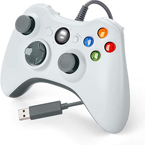 Oussirro Controller, USB Wired PC Controller Gamepad Joystick for PC Windows 7,8,10 with Dual-Vibration Turbo, Trigger Buttons - White