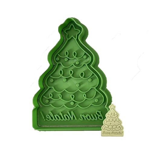 Tagliabiscotti.it - Tagliabiscotti Albero con scritta Buon Natale - Cookies cutter - Stampo per creare biscotti o decorazioni torte in pasta di zucchero a tema natalizio - 10cm x 7cm x1,2cm