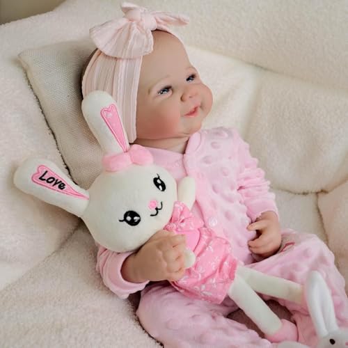 RXDOLL Real Life Reborn Babypuppen Silikon Ganzkörper Lächelndes Mädchen 19 Zoll Lebensechte Babypuppen, die echt aussehen anatomisch korrekt realistische Neugeborene Säuglingsbabys Puppe – Bild 3
