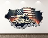 American Flag Wall Decal for Boys Room – 3D Military Tank Wall Sticker – Army Tank Wall Decor for Kids Bedroom – USA Flag Vinyl Art Mural Patriotic Decorations Gift BR15