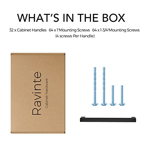 Image of Ravinte 32 Pack Square Cabinet Handles Matte Black Cabinet Pulls Drawer Pulls 6-1 /4 Inch Kitchen Hardware