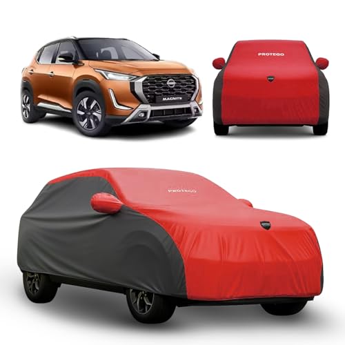 Image of PROTEGO Prime Series India's 1st Anti-Tear Car Cover for Nissan Magnite | Heavy-Duty, Custom Fit, All Weather Protection | 100% Waterproof, Windproof & Hail Resistant | 2-Year Warranty | Red + Black