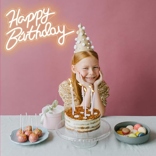Image of Happy Birthday Neon Sign For Wall Decor LED Neon Light Sign For Birthday Party Decoration Art Wall Lights First Happy Birthday Sign Backdrop Light Up Sign Kids Gift Rainbow Color Led Neon Sign For All Age Birthday Partys Gift(happy birthday)
