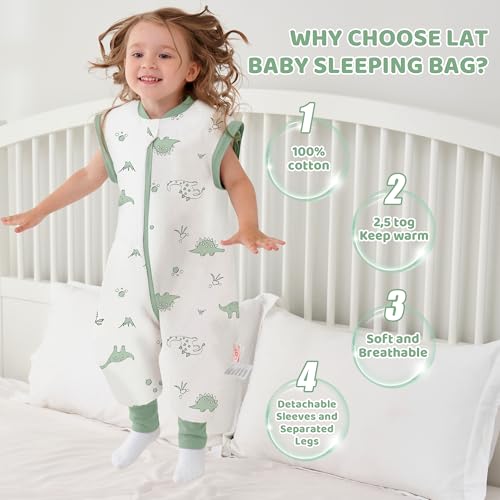 Image of LAT Winter Baby Sleep Bag with Feet,3-way zip Wearable Blanket with Removable Sleeves,Warm Sack for Toddler 2.5 TOG