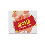 NA Meilleur Mur Peinture Salutation 2019 Nouvel an Dessin animé Porc Murs décoration Peinture Mur Art Impression décor pour la Maison 20 x 16 Pouces
