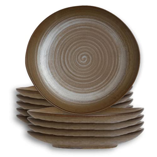 Steelite Porcelain Uneven Dinner Plates, Folio Patina Rustic Fortified Stoneware Dinnerware, Dishes for Meals, Salad, Entrees, Commercial Foodservice Restaurants, 11.2" Round, Brown Bronze, 12 Pcs