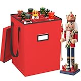 Christmas Nutcracker and Figurine Collectible Storage Box - Stores Up to 9-16" Tall Nutcrackers, Ornaments, and More - Holiday Decor Organizer with Adjustable Dividers - Nutcracker not Included (Red)