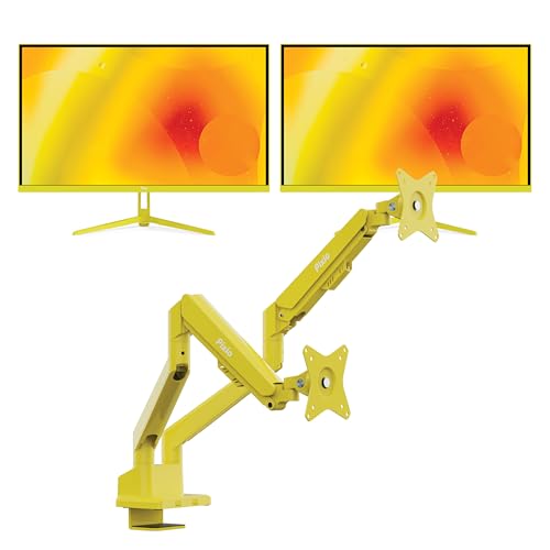 Image of Pixio Two PX248 Wave Yellow 24 inch 200Hz Refresh Rate FHD 1080p Resolution Fast IPS Panel 1ms GTG Response Time Gaming Monitors and PS1D Wave Yellow Dual Monitor Arm