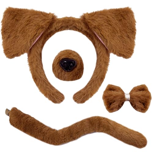 Qiuttnqn Dog Ears Headband & Tail Set, Brown Puppy Costume