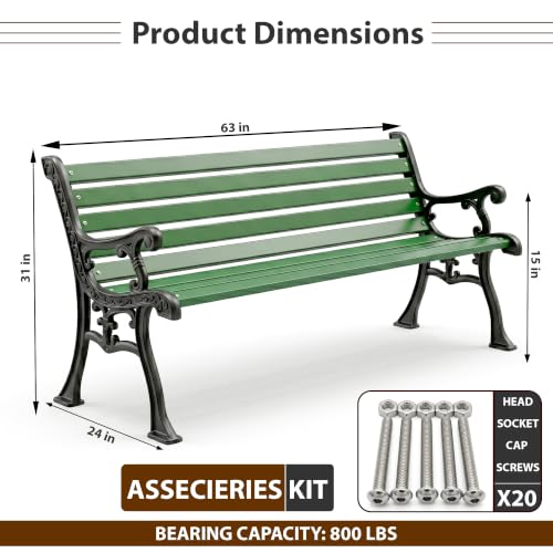 Image of BRISHI 3 Seater Cast Iron Garden Bench for Indoor & Outdoor Park /Patio /Living Room /Terrace /Balcony (Green).