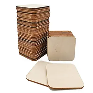 50 Pcs Unfinished Wood Pieces, 4 x 4 Inch Blank Wooden Square Cutouts, Rounded Square Wood, for DIY Crafts, Painting, Scrabble Tiles, Writing, Staining, and Decorations Project