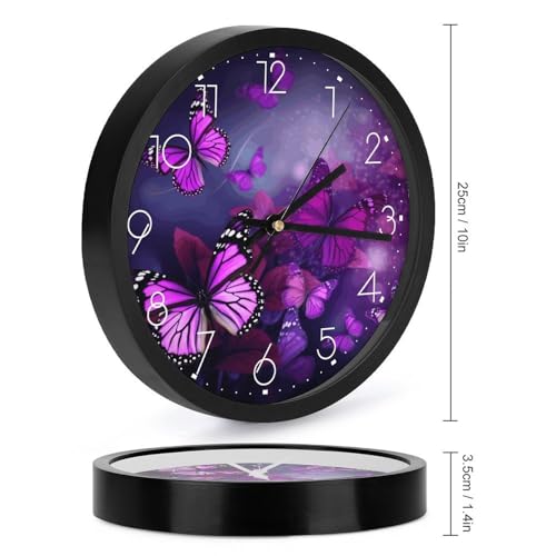 Horloge murale imprimée papillons violets silencieuse et lisible - 3