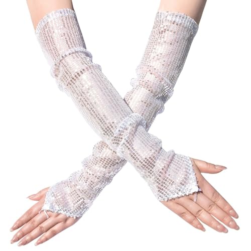 Aislor Sparkly Sequined Gloves Women Tea Party Elegant Fingerless Gloves for Evening Bridal Party3