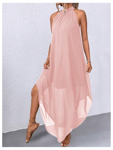 Image of Verdusa Women's Wedding Guest Dress Halter Flowy Chiffon Asymmetrical Long Summer Prom Dress