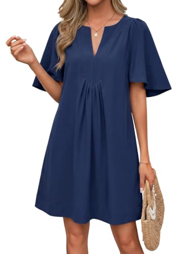 Image of Wenrine Womens Flutter Short Sleeve Mini Dress Casual V Neck Loose Flowy Summer Dresses