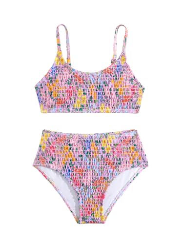 Image of SOLY HUX Girl's Floral Print Bikini Set Spaghetti Strap Smocked Bathing Suit Two Piece Swimsuit