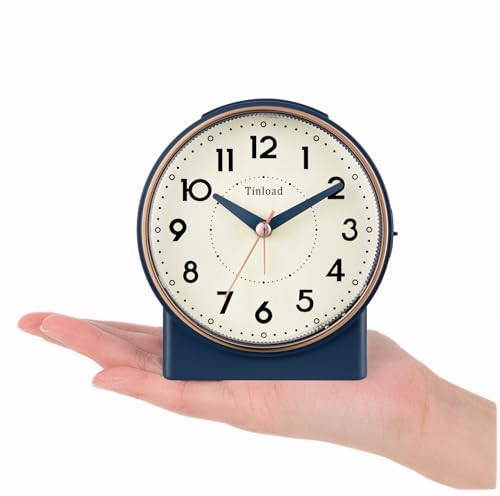 Image of Tinload 4.3 inch Retro Analog Alarm Clock, Vintage Decor, No Ticking Silent, Easy to Set, Gradual Rise Alarm, On /Off Switch on Side, Gentle Wake, Snooze, Lighted on Demand, Battery Operated, Retro Blue