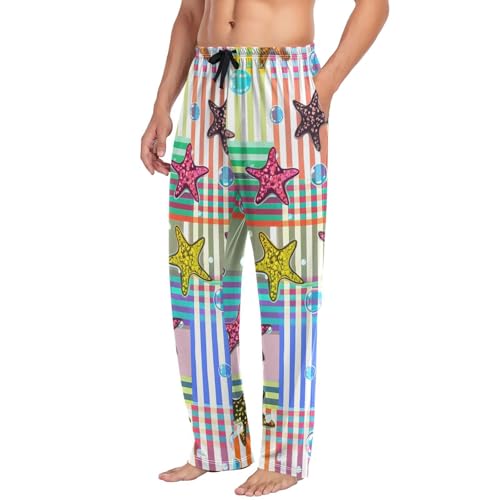 Men's Pajama Pants Glitter Print Starfishes Sleep Pajama Lounge Pant with Pockets, Elastic Waistband4