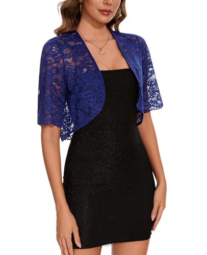 Image of MINTLIMIT Womens Floral Lace Bolero Half Sleeve Shrug Open Front Elegant Cropped Cardigan Shrugs for Evening Party Dresses