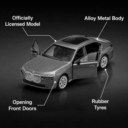 Image of Wizplex CCA Officially Licensed BMW i7 1:64 Scale Die Cast Metal Car - Collectible Alloy Luxury Electric Sedan Model with Free-Rolling Wheels, Display Showpiece for Kids 3+ & Car Enthusiasts