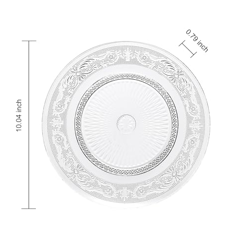 Khen Art Deco Vintage Crystal Glass Plates, Set of 6, 10.5' Dinner Plates - Dessert, Server Appetizer Plate, Snack Fruit, Side Serveware, Dishwasher Safe, 100%, Borosilicate Glass