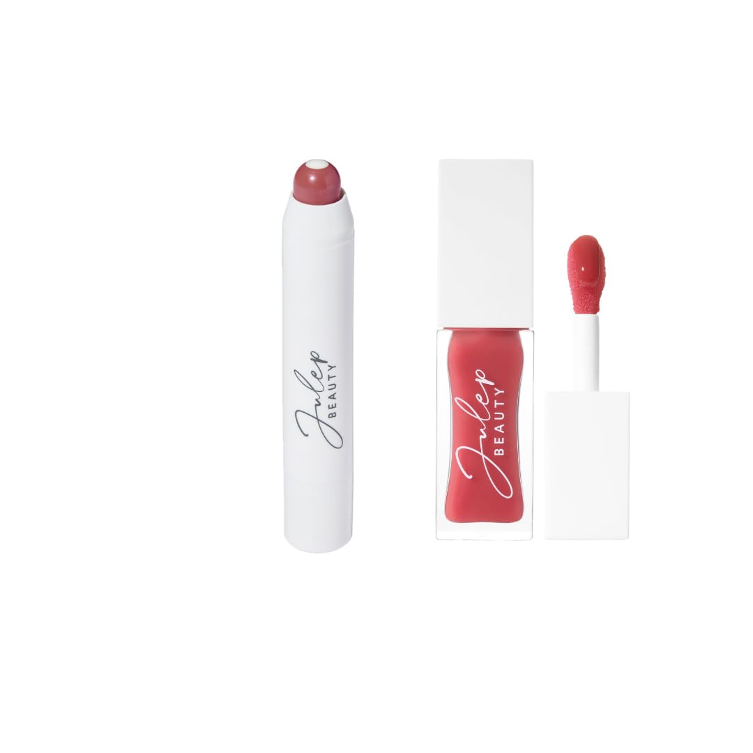 Julep So Plush Glossy Lip Oil + It’s Balm Lip Crayon Duo | Hydrating Lip Care with Nourishing Oils & Buttery Smooth Color | Sheer Pink Glossy Shine & Long-Lasting Rose Tint | Vegan & Cruelty-Free
