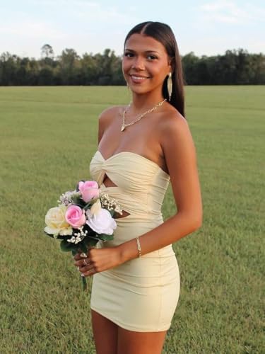 Strapless Satin Ruffles Homecoming Dresses for Teens 2025 Cut Out Mini Cocktail Graduation Dress2