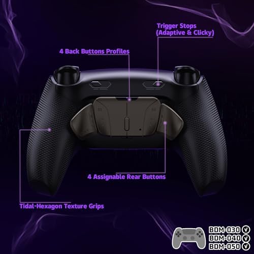 eXtremeRate RISE4 Plus Max RMB Palettes pour ps5 Manette BDM-030 040 050,Coque Arrière avec Boutons Contrôle Gâchette pour ps5 Clicky Trigger Stop,Remap Kit Métal-Noir