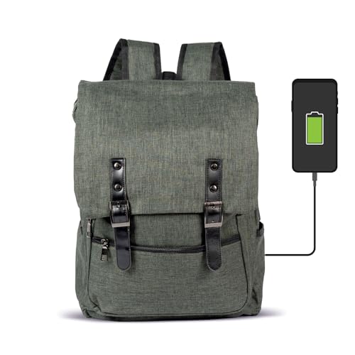 Aliwoman® - Mochila escolar de viaje - Elegante mochila con puerto USB - Mochila multibolsillos - Mochila para mujer - Mochila para hombre - Mochila de viaje - Mod.AliZip, Verde