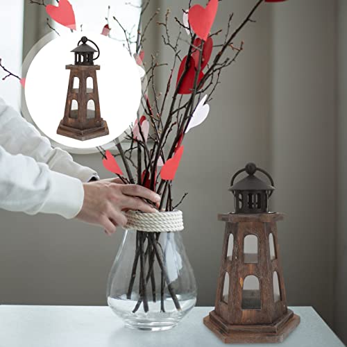 Ledmomo Vintage Wooden Decorative Candle Lantern, Portable Lighthouse Candle Holder, Hanging Hollow-Out Candlestick Tabletop Ornament For Home Wedding Party Christmas Halloween #TOP7