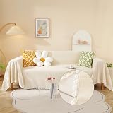 HANDONTIME Beige Sofa Covers Couch Covers for 3 Cushion Sofa Cute Couch Cushion Covers Pet Couch Protector Thick Chenille Loveseat Cover Multi-Functional Throw Cover, 71' X118'