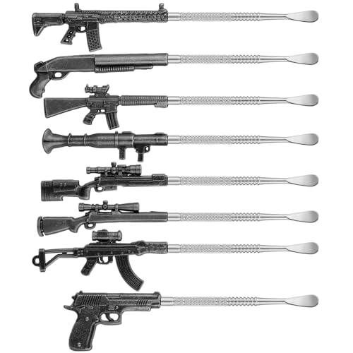 Gisafai 8 Pcs Wax Carving Tools Set 6.3 Inch Metal Gun Shape Wax Carving Tools Kit Stainless Steel Sculpting Accessories for Spoon Collector Gifts, 8 Styles(Silver and Black)