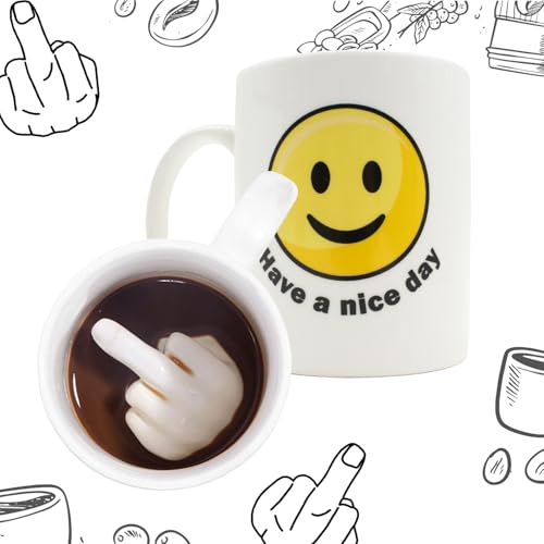 Mad Monkey Tazza Con Dito Medio - Divertente Regalo per Colleghi e Amici - Messaggio Nascosto -...