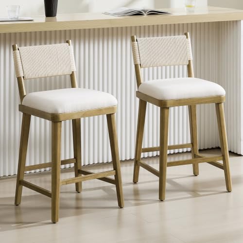CIMOTA Woven Bar Stools Set of 2,26" Upholstered Wood Counter Height Stools