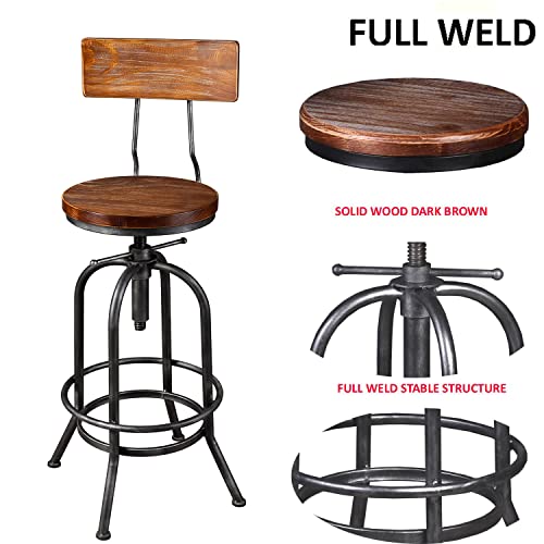 Diwhy Industrial Bar Stool Adjustable Backrest Metal Stool Counter Height Bar Stool With Footrest-For Kitchen,Dining Side Chair,Pub,Bistro,Silver, Set Of 2 #TOP4