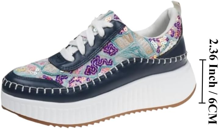 Women Chunky City Tweed Comfortable Casual Platform Fashion Sneaker Sequins Lace Ups Walking Shoes Trainers
