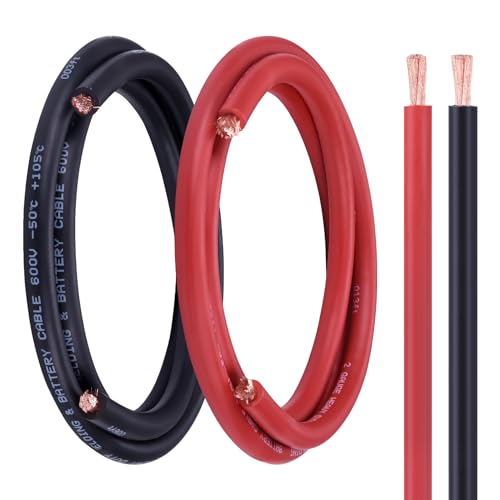 Image of 2 Gauge Battery Cable, 5FT Red + 5FT Black 2 AWG Welding Cable, Stranded Oxygen-Free Copper Wire for Automotive, Battery, Solar, Marine and Generator