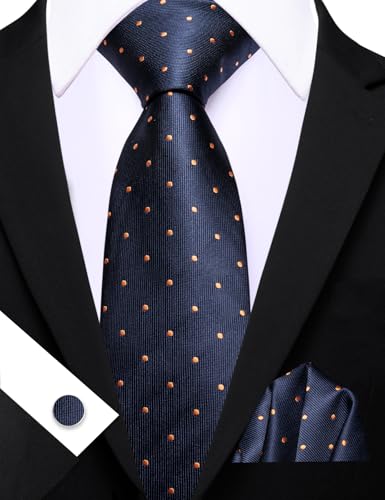 Image of Barry.Wang Ties for Men Silk Tie Sets Polka Dot Woven Necktie Pocket Square Cufflinks Business Wedding
