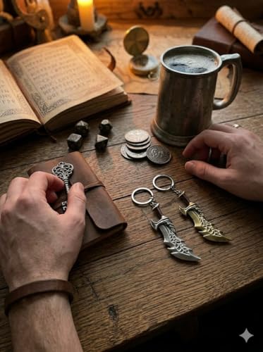 Image of BLUE WARRIOR God of war keychain (Combo) - Fantasy Winged Dagger Keychain - Antique Gold Mini Sword Key Ring with Red Handle - Metal Collectible Key Holder for Men, Women, Gamers & Gift Giving
