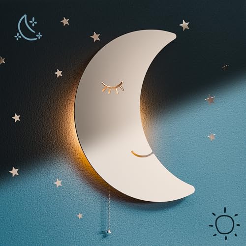Image of Tip perk Moon Lamp for Baby Nursery - Floating Moon Wall Lamp for Nursery | Cute Floating Moon Lamp for Kids Bedroom | Battery-Operated Hanging Night Lights | Cordless Moon Lights for Bedroom