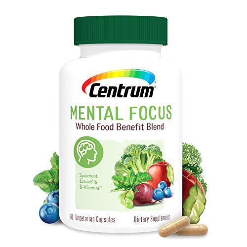 Centrum Mental Focus Nootropic Supplement, with Spearmint Extract and B-Vitamins Supports Focus, with Whole Food Blend, 30 Day Supply(60 Capsules)
