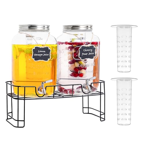 UINEAT 2 Gallon 2 PACK Glass Beverage Drink Dispensers Metal Stand and Lid,100% Leakproof Stainless Steel Spigot, Glass Water Jug Dispenser Lemonade Dispenser UINEAT 2 Gallon 2 PACK Glass Beverage Drink Dispensers Metal Stand and Lid,100% Leakproof Stainless Steel Spigot, Glass Water Jug Dispenser Lemonade Dispenser