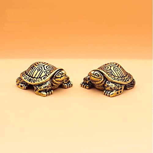 ALHBEJT Brass Turtle Brass Tortoise Statue Figure Home Office Decorative Ornament Collectible (2PCS,Golden)