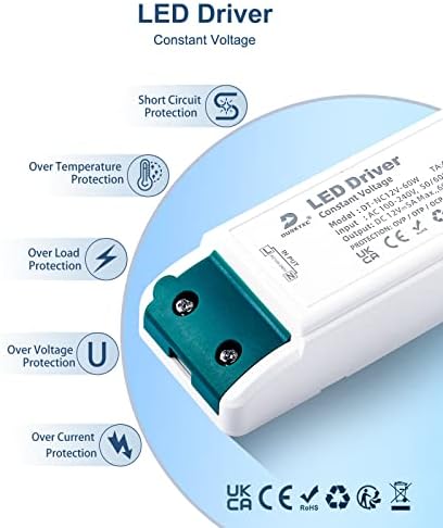 DUSKTEC 12V LED Driver 60W LED Transformer, Mains AC 240V to DC 12V 5A Low Voltage LED Power Supply, Constant Voltage Adapter for 12 Volt Strip Lights Cabinet Light or G4 Bulbs MR16 Lamps
